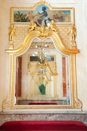 Reflection in mirrors. Foyer of opera theatre of city of Lvov. Multiplicity reflection in mirrors
