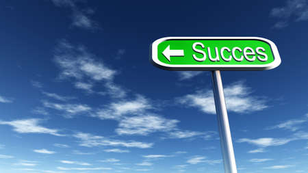 The signpost with a direction and the text - success. Against the blue sky with clouds.の写真素材