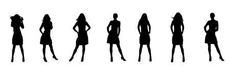 Silhouette of the woman. Various poses. Uncurl hair. It is isolated on a white backgroundの写真素材