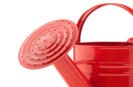 Red watering can. It is isolated on a white backgroundの写真素材