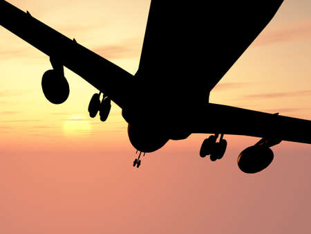 Details of the plane against a picturesque sunsetの写真素材