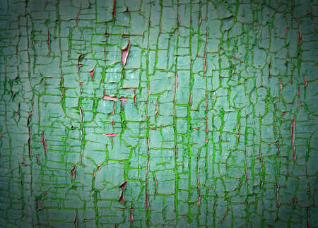 Texture peeled off paints. A wooden surface, green colourの写真素材