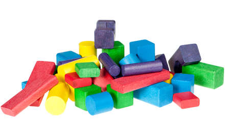 Set of wooden toys of blocks. Isolated on whiteの写真素材