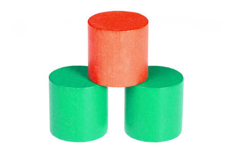 Wooden colour cylinders. It is isolated on a white backgroundの写真素材