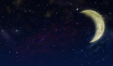 The half moon in the star sky. The detailed imageの写真素材