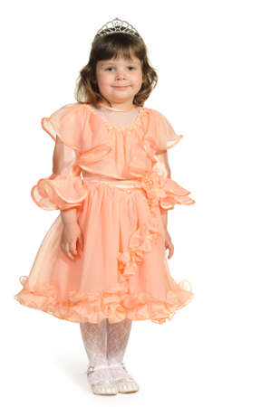 Pretty the little girl full body portrait. It is isolated on a white backgroundの写真素材