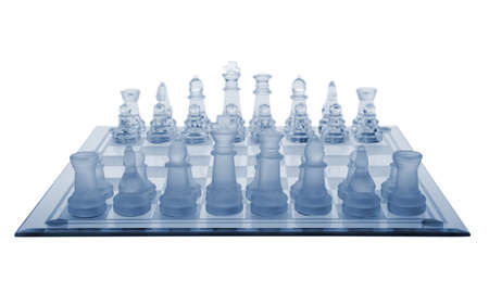Glass chess. Blue toned. It is isolated on a white background.の写真素材
