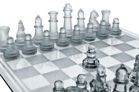Glass chess. The first move. Monochrome tonedの写真素材