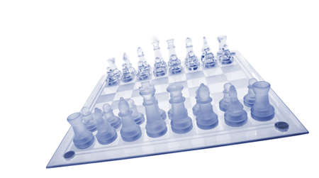 Glass chess. Blue toned. It is isolated on a white background.の写真素材