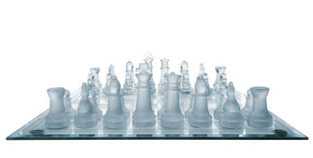 Glass chess. Blue toned. It is isolated on a white background.の写真素材