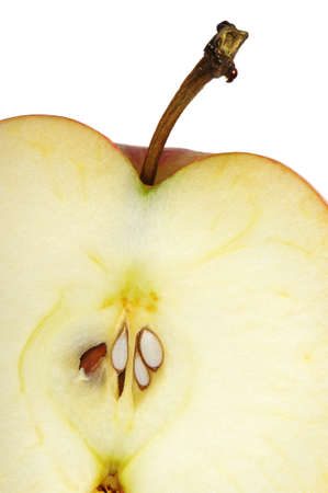 Texture cut an apple. A detailed photo of fruit on a white backgroundの写真素材