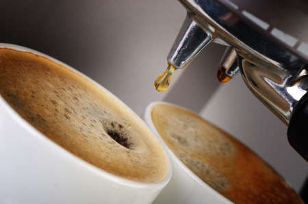 Coffee machine espresso. Process of preparation of coffee. A close upの写真素材
