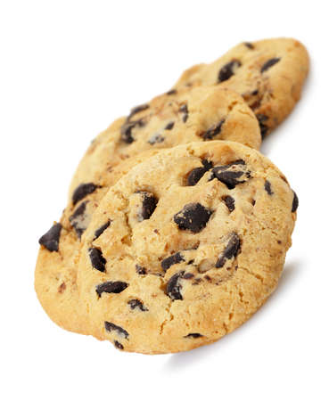 chocolate chip cookies isolated on a white background. Photo closeupの写真素材