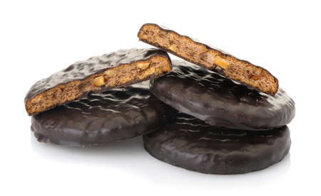 chocolate chip cookies isolated on a white background. Photo closeupの写真素材