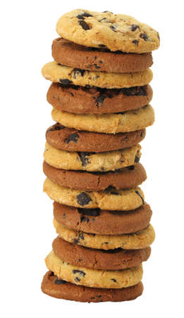 A stack of chocolate chip cookies. Isolated on a white background.の写真素材