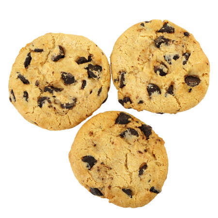 chocolate chip cookies isolated on a white background. Photo closeupの写真素材