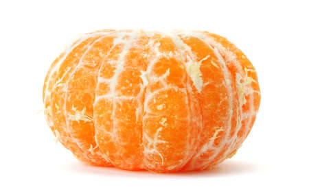 The cleared tangerine. A detailed photo of fruit on a white backgroundの写真素材