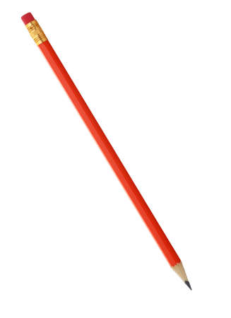 Red pencil with eraser. It is isolated on a white backgroundの写真素材