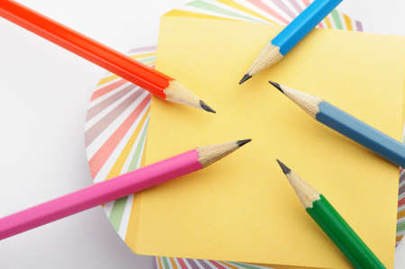 Set pencil on paper note.It is isolated on a white backgroundの写真素材