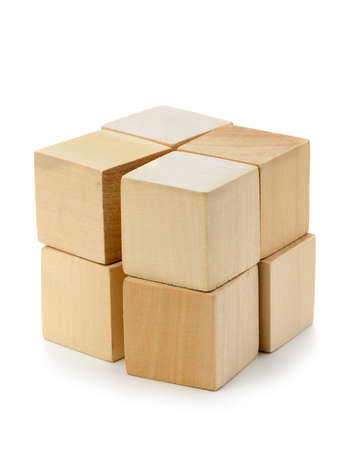 The block from wooden cubes. It is isolated on a white backgroundの写真素材