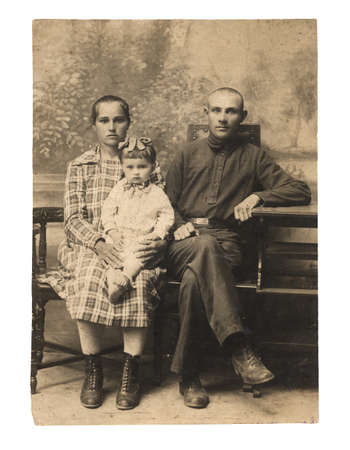 Family. An ancient photo of 1924. Old Russiaの写真素材