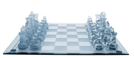Glass chess. Blue toned. It is isolated on a white background.の写真素材