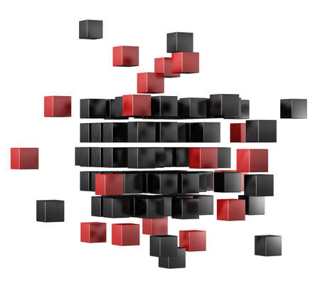 3d blocks red and black color. It is isolated on a white backgroundの写真素材
