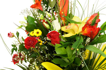 Celebratory bouquet of various flowers. It is isolated on a white backgroundの写真素材