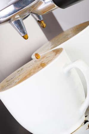 Coffee machine espresso. Process of preparation of coffee. A close upの写真素材