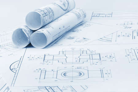 The plan industrial details. A photo close up. Blue toningのeditorial素材