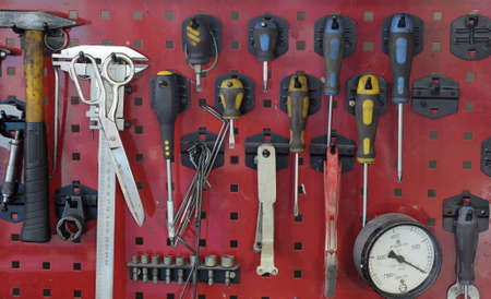 Set of the working tool at the stand. A workplace of the mechanicのeditorial素材