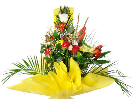 Celebratory bouquet of various flowers. It is isolated on a white backgroundの写真素材