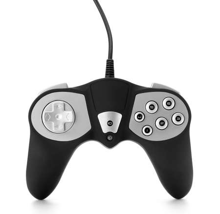 Photo gamepad. Isolated on white. Grey and black colorの写真素材