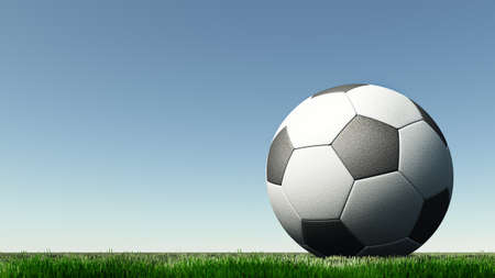 soccer a ball on a green grass. A blue unflawed skyの写真素材