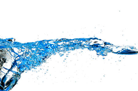 Splashes and water waves. Blue color on white isolatedの写真素材