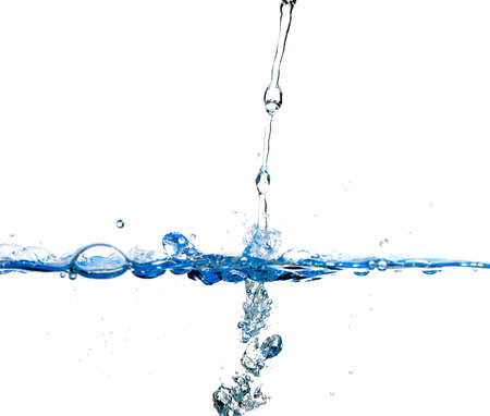 Splashes and water waves. Blue color on white isolatedの写真素材
