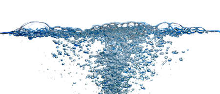 Splashes and water waves. Blue color on white isolatedの写真素材