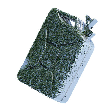 Biofuel.The metal canister on which grows a grass. Concept of ecological fuel.lの写真素材