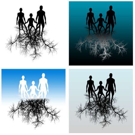 Family with tree roots. It is isolated on a white background.の写真素材
