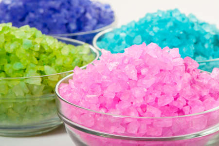 Sea color salt in glasses. Photo closeupの写真素材