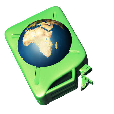 The canister with the earth. Concept of dependence on oilの写真素材