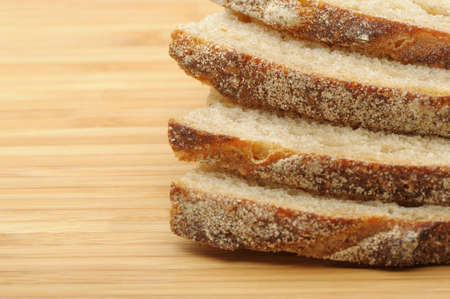 The cut bread on a chopping board. Photo closeupの写真素材
