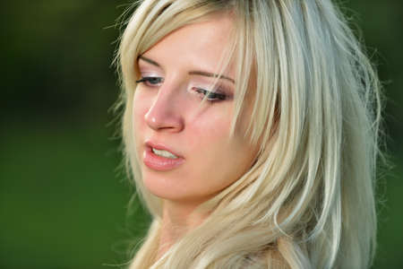 Monochrome portrait of a pretty woman closeup. Shooting outdoorsの写真素材