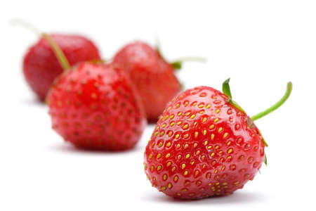 Strawberries. Detailed berries isolated on white backgroundの写真素材