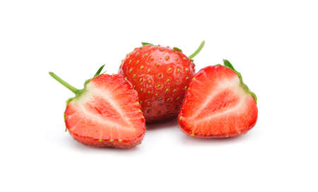 Section strawberries. Detailed cut strawberries isolated on white backgroundの写真素材