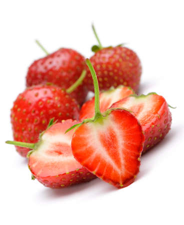 Section strawberries. Detailed cut strawberries isolated on white backgroundの写真素材