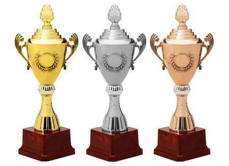 Sports Cup.Gold, silver and bronze. Isolated on white backgroundの写真素材