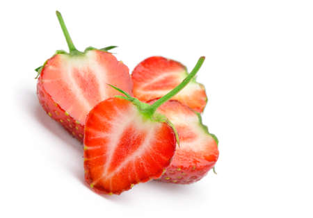 Section strawberries. Detailed cut strawberries isolated on white backgroundの写真素材