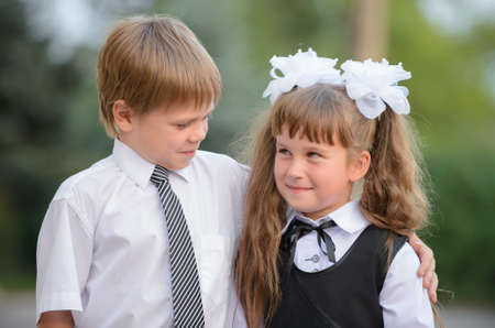 Preschool children a boy and a girl. Photography outdoorsの写真素材