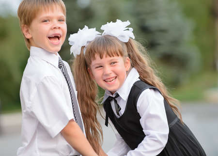 Preschool children a boy and a girl. Photography outdoorsの写真素材